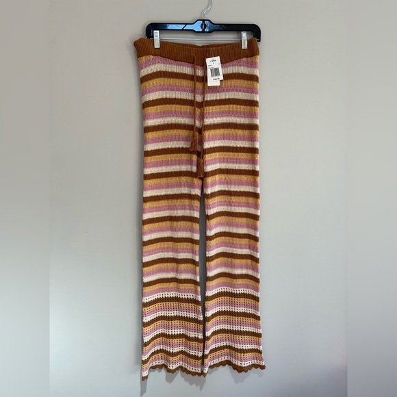 L*Space NWT Turn The Tide Crochet Pants in Cancun Stripe, White, Pink, Brown L - Picture 2 of 13